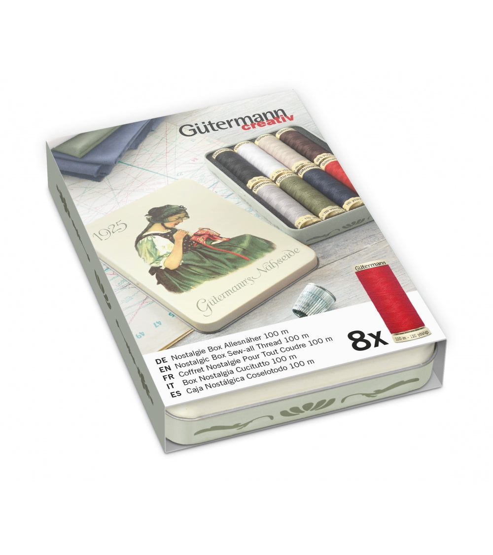 Gütermann sytrådset i metallåda - Basic-färger - 8 rullar à 100 m