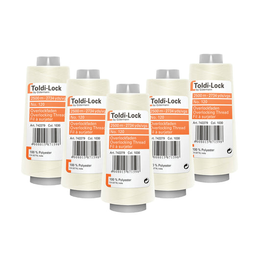 Toldi-lock overlocktråd silk – 5 ruller á 2.500 meter