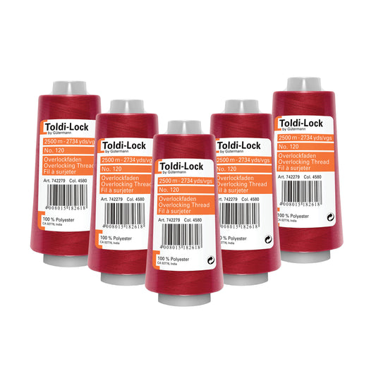 Toldi-lock overlocktråd rød – 5 ruller á 2.500 meter